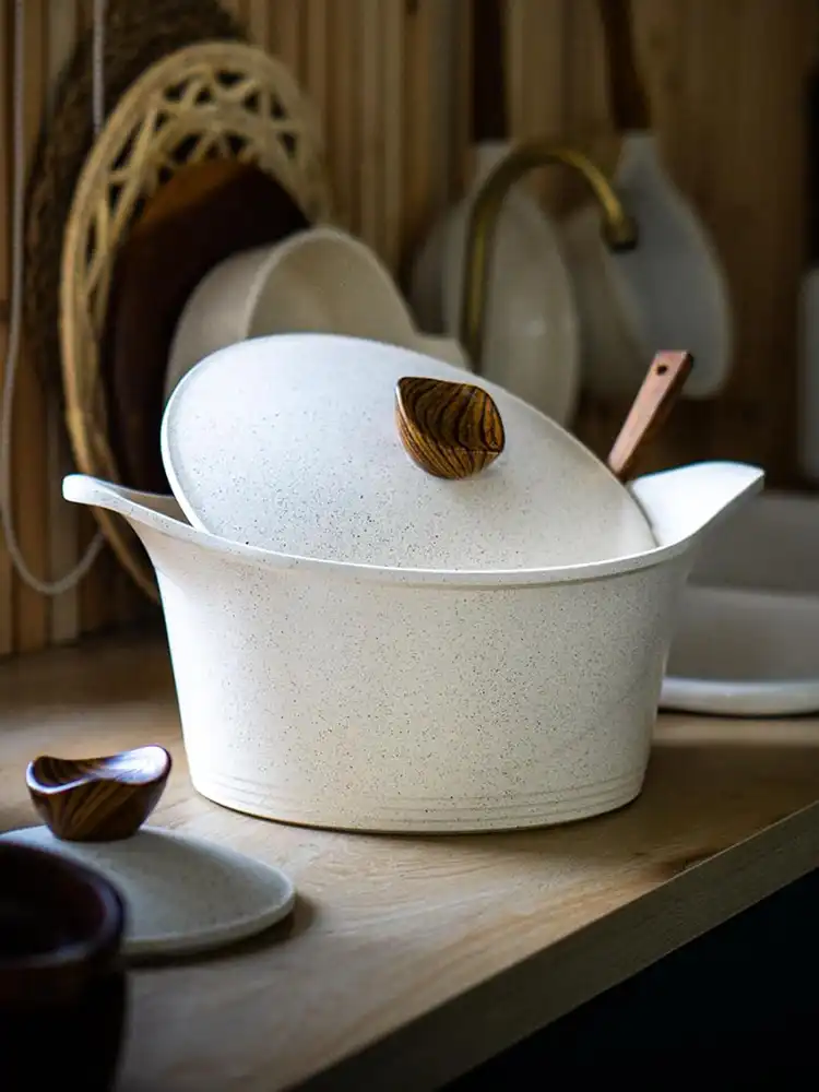 طقم حلل جرانيت جلوري بريميوم 15 قطعة، لون بيج