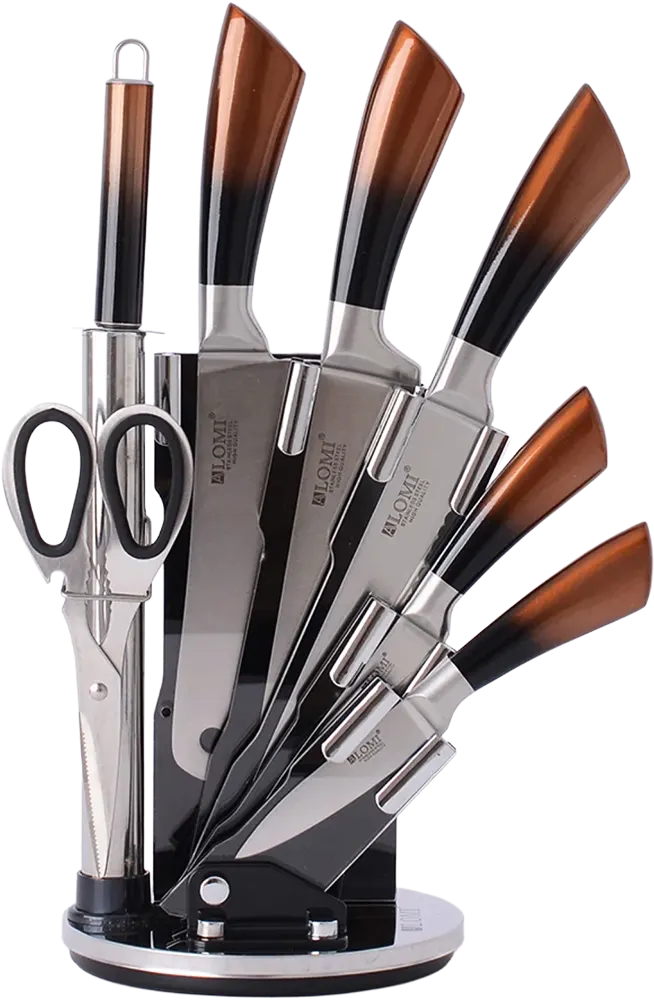 طقم سكاكين ستانلس، 7 قطع مع ستاند أكريليك، برتقالي*أسود، 10-112-10