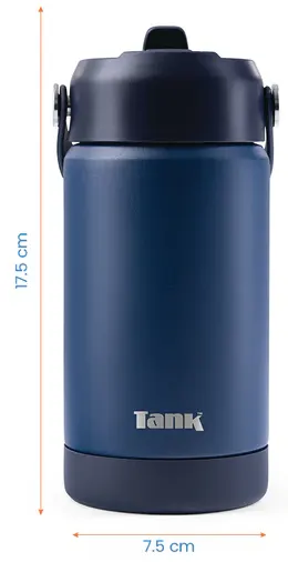 زجاجة مياه تانك ستانلس ستيل خالية من مادة BPA، معزولة حراريًا، مانع للتسريب، كحلي ، 350 مللي