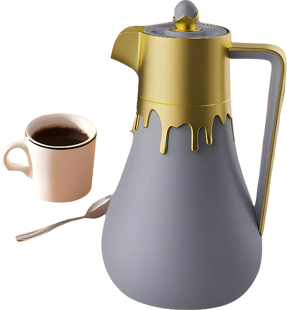 ترمس شاي الأندلس سعة 1 لتر، للمشروبات الساخنة والباردة، لون ذهبي* رمادي