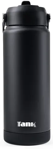 زجاجة مياه تانك ستانلس ستيل خالية من مادة BPA، معزولة حراريًا، مانع للتسريب، اسود ، 750 مللي