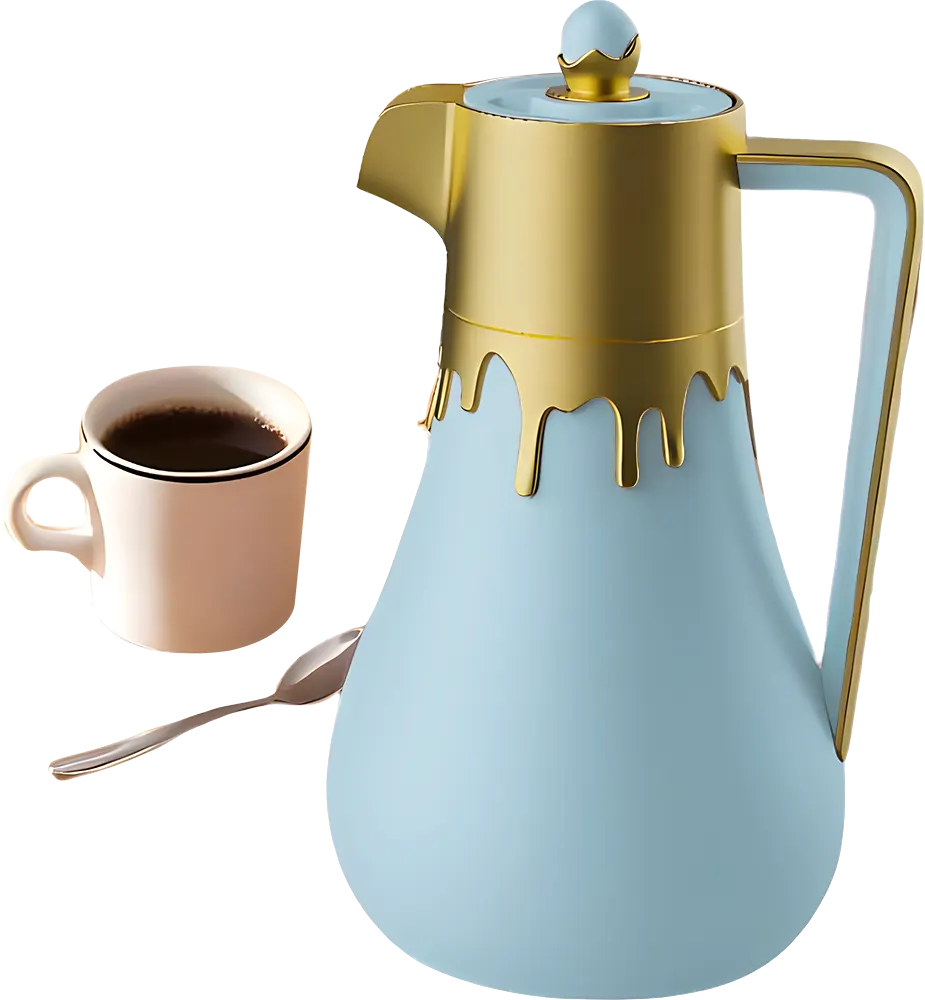 ترمس شاي الأندلس سعة 1 لتر، للمشروبات الساخنة والباردة، لون ذهبي* سماوي