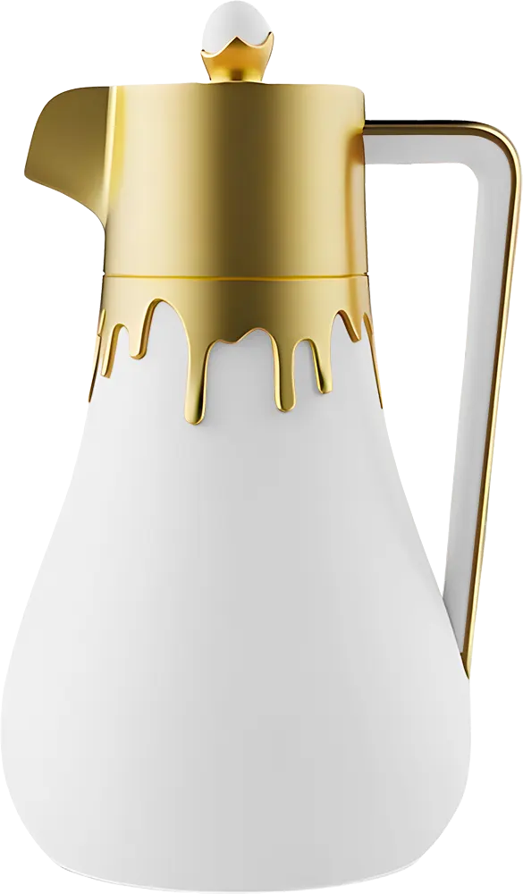 ترمس شاي الأندلس سعة 1 لتر، للمشروبات الساخنة والباردة، لون ذهبي* أبيض