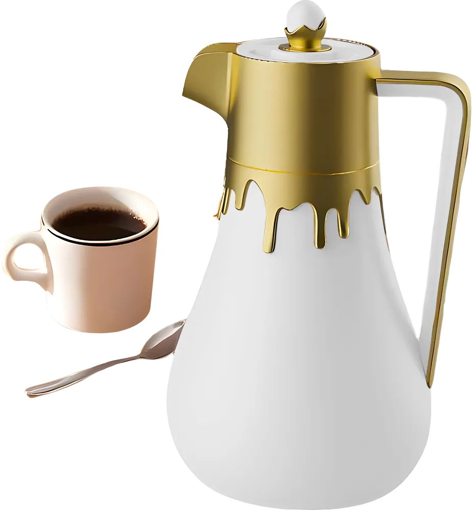 ترمس شاي الأندلس سعة 1 لتر، للمشروبات الساخنة والباردة، لون ذهبي* أبيض