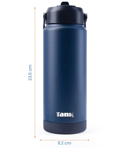 زجاجة مياه تانك موڤ، 750 مل، زجاجة ستانلس ستيل، معزولة حراريًا، مانع للتسريب، أزرق غامق