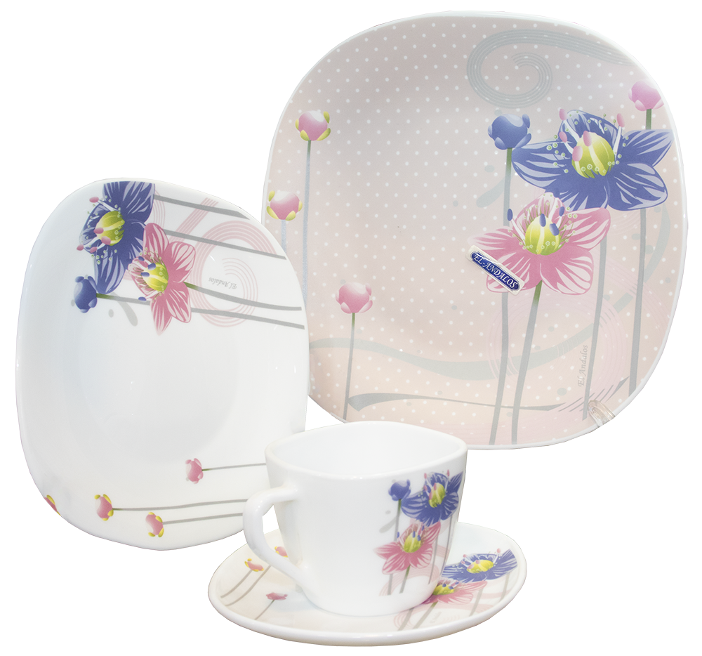 طقم اركوبال مربع الاندالس ، مكون من 60 قطعة ، الوان مزين بالورود ، موديل 2841