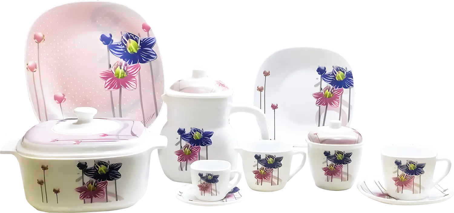 طقم اركوبال مربع الاندالس ، مكون من 60 قطعة ، الوان مزين بالورود ، موديل 2841