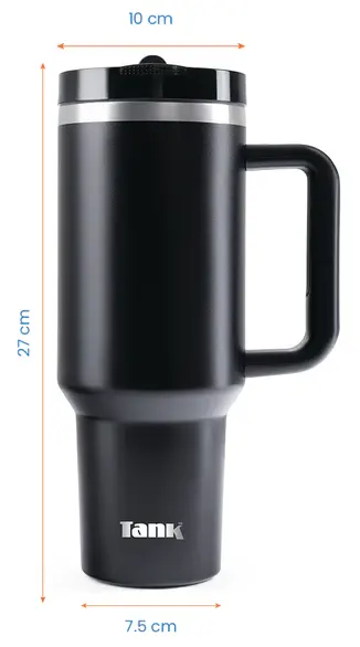 زجاجة  تانك كوينشر، ستانلس ستيل ، خالية من مادة BPA ، معزولة حراريًا ، مانع للتسريب ، اسود ، 1200 مللي