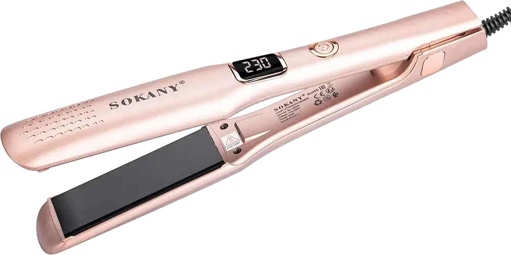 مكواة شعر سوكاني، 230 درجة، ألواح سيراميك عريضة، شاشة رقمية، ذهبي، موديل SK-15009