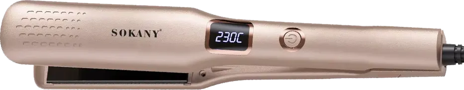 مكواة شعر سوكاني، 230 درجة، ألواح سيراميك عريضة، شاشة رقمية، ذهبي، موديل SK-15009
