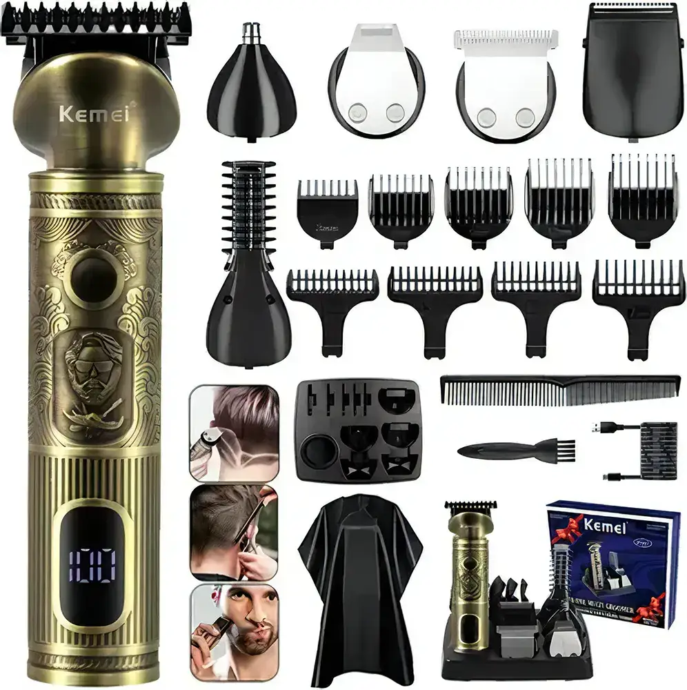 ماكينة حلاقة كيمي متعددة الاستخدامات 21 في 1، قابلة للشحن، ، مقاومة للماء، لون ذهبي، موديل KM-1637
