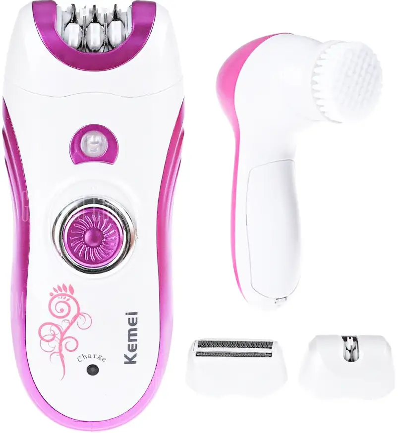 ماكينة إزالة شعر للنساء كيمي متعددة الاستخدامات 6 في 1، قابلة للشحن، مقاومة للماء، لون بينك، موديل KM-3066
