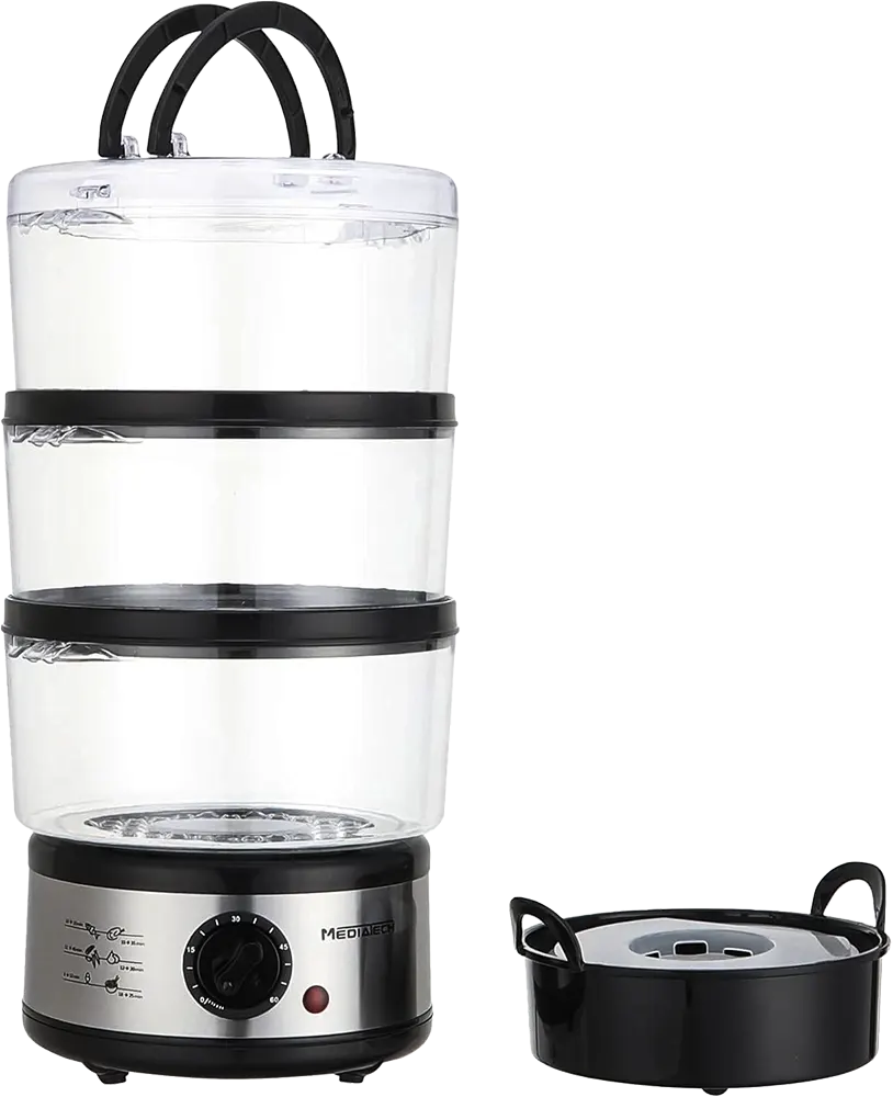 حلة طهي بالبخار ميديا تيك، 5 لتر، 3 طبقات، أسود، MT-FS88