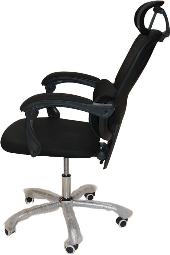 كرسي مكتبي شيزلونج ظهر شبك ، مزود بمسند للرأس ، اسود