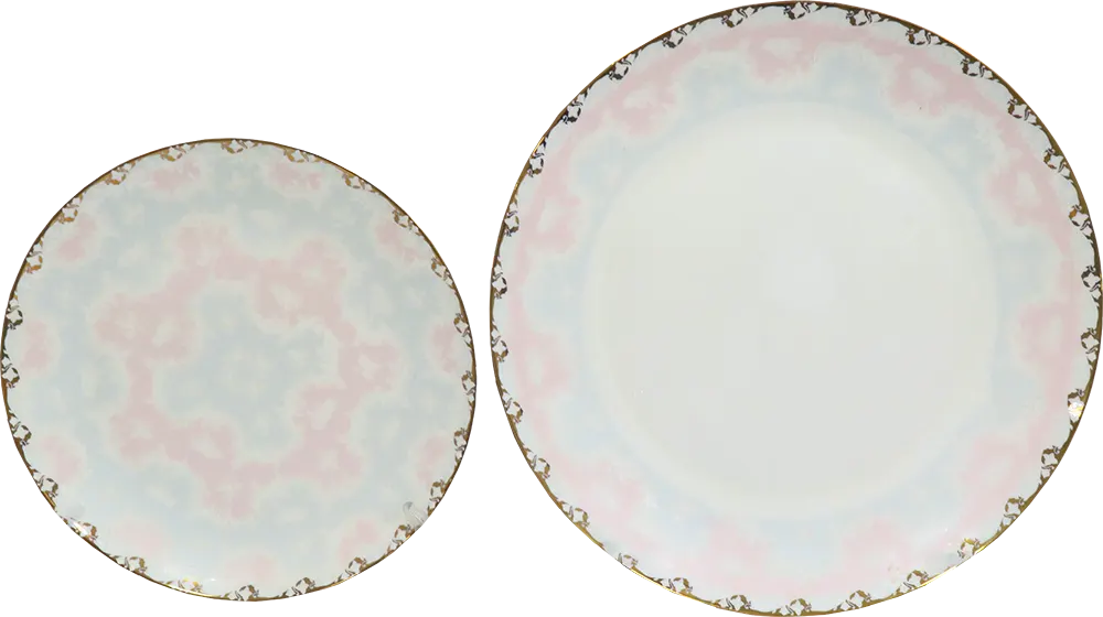 طقم صيني مدور ، ابيض في بينك اطار جوبلد ، 111 قطعة ، 12762