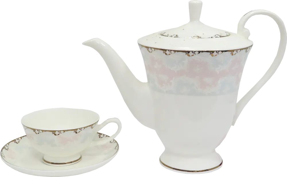 طقم صيني مدور ، ابيض في بينك اطار جوبلد ، 111 قطعة ، 12762