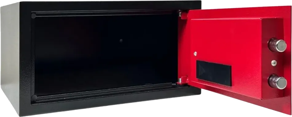 خزنة نقود إلكترونية للفنادق إل جي، قفل ديجيتال، مفتاح طوارئ، 23×42×37 سم، أحمر، NEK 23