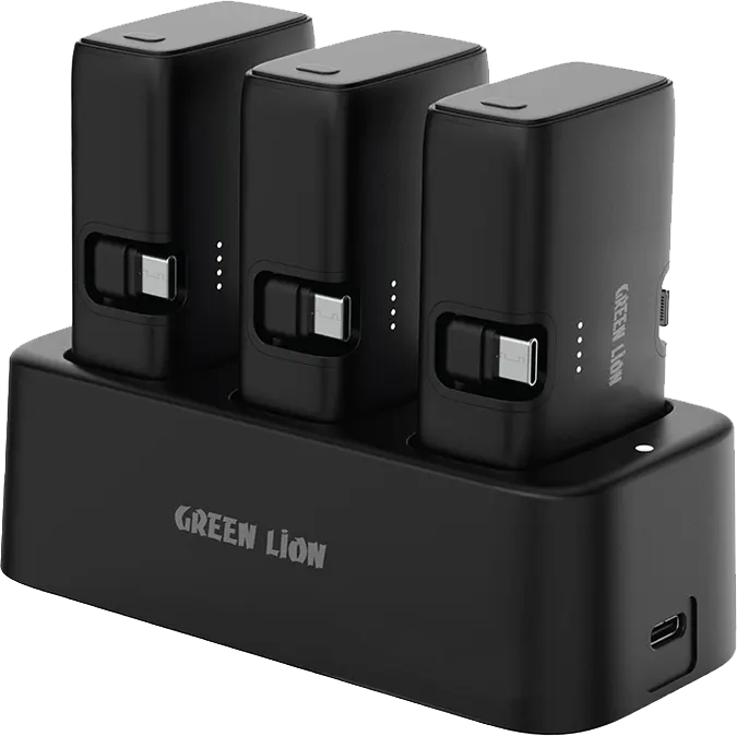 باور بانك 3 في 1 من جرين ليون، 3 باور بانك × 5000 مللي امبير، 20 وات، قاعدة شحن، مؤشر ليد، موصل Type-c و lightning ، أسود