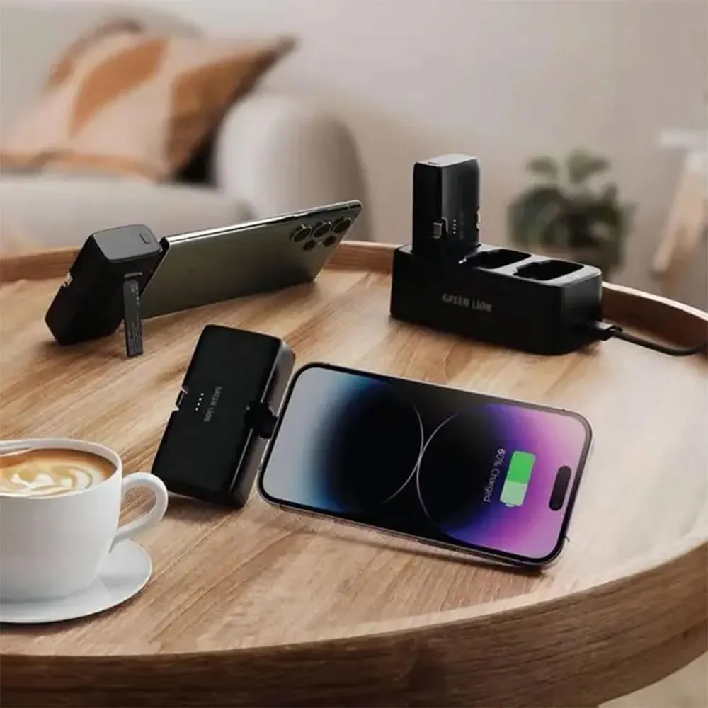 باور بانك 3 في 1 من جرين ليون، 3 باور بانك × 5000 مللي امبير، 20 وات، قاعدة شحن، مؤشر ليد، موصل Type-c و lightning ، أسود
