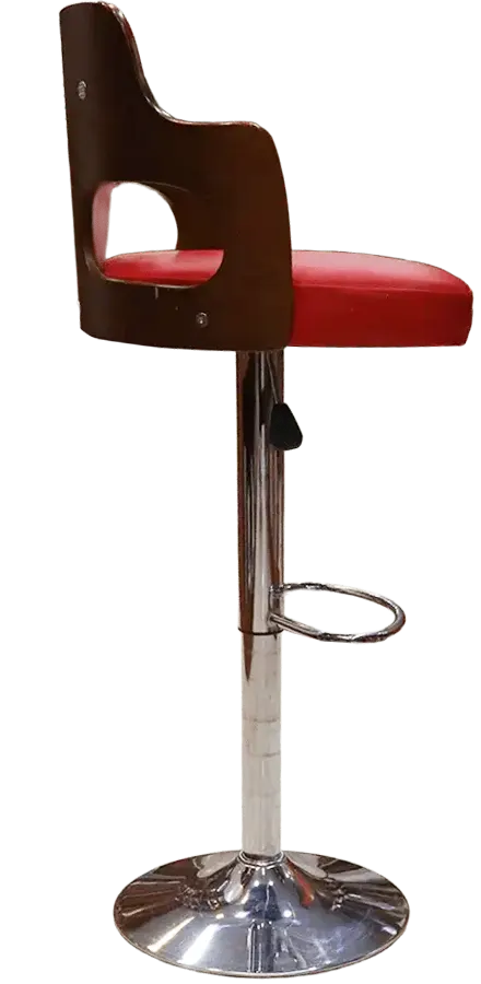 كرسي بار هيدروليك ،مزود بمسند خشب ، احمر