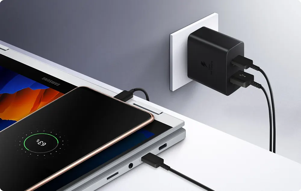 شاحن سامسونج سريع، 35 وات، منفذين شحن، Type-C و USB-A، أسود، EP-TA220NBEGWW