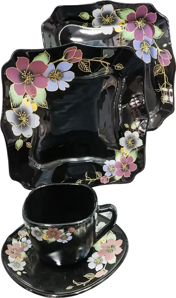 طقم اركوبال  58 قطعة، مثمن الشكل، لون اسود ، موديل 2434