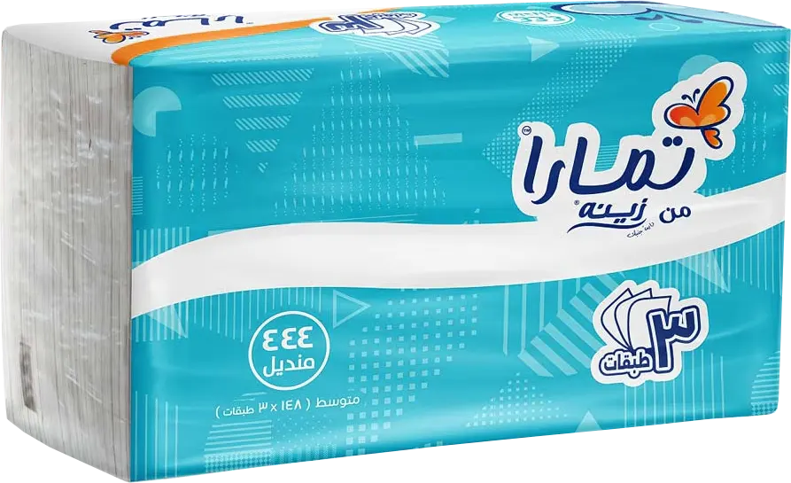 علبة مناديل سحب تمارا من زينة، 444 منديل، 3 طبقات