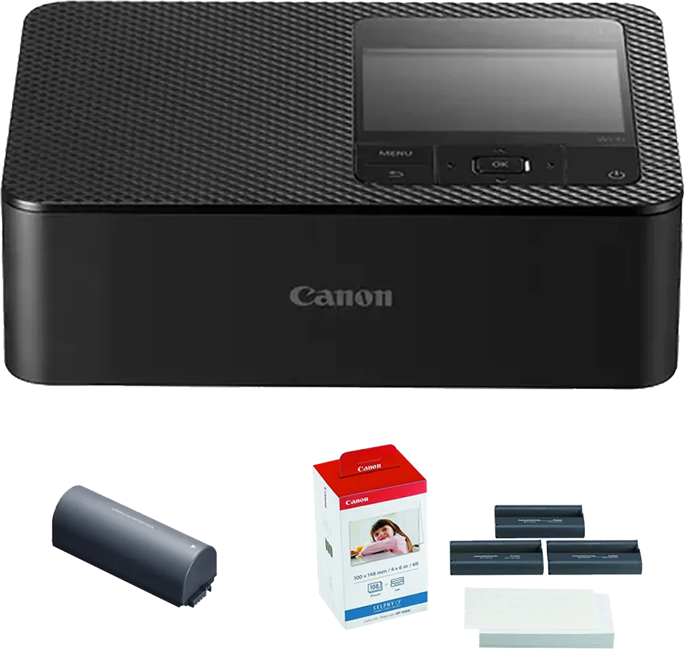 طابعة صور مدمجة ليزر كانون سيلفي، شاشة 3.5 بوصة lcd ، طباعة بتقنية التسامي الحراري للأصباغ، واي فاي، بطارية NB-CP2LH، أسود، CP1500