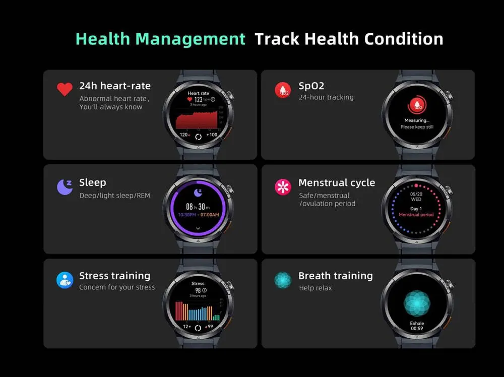 ساعة سمارت كيو سي واي ACTIVE GX، شاشة أموليد 1.43 بوصة، مقاومة ip68، وقت تشغيل 7 أيام ، أسود