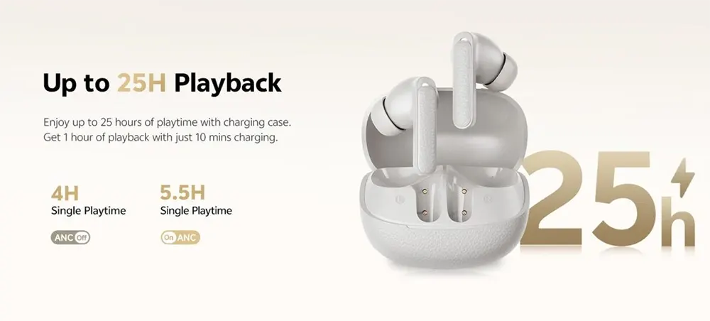 سماعة اذن لاسلكية كيو سي واي T15، بلوتوث 5.5، خاصية ANC تكيفي حتى 45 ديسيبل، وقت تشغيل 25 ساعة، رمادي فاتح، BH24HT15A