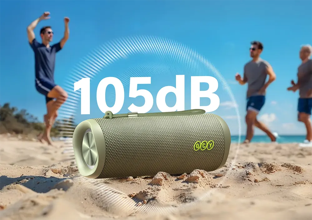 سماعة محمولة من كيو سي واي، بلوتوث 5.4، مقاومة ipx7، وقت تشغيل 14 ساعة، اضاءة rgb، أخضر، SP7