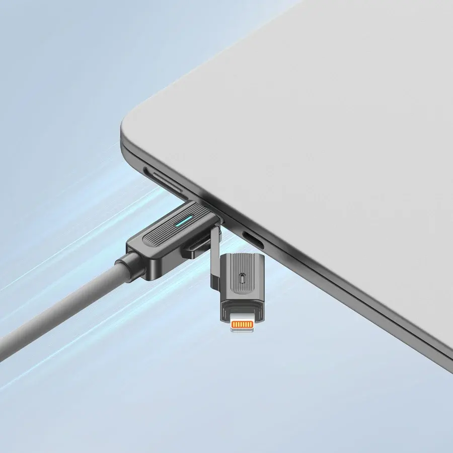 كابل شحن سريع ريفرسونج Hercules C7، قوة شحن 66 واط، موصلين type-c، موصل type-a، موصل Lightning، رمادي، CT63