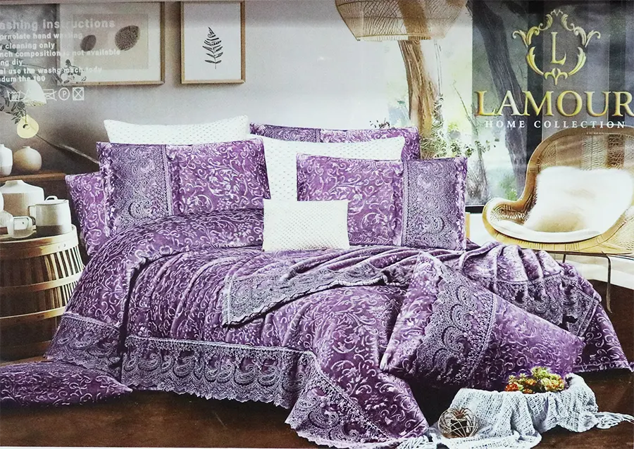 مفرش قطيفه الدوب رونزا ، 4 قطع ، مقاس 250X225 سم ، اللوان متعددة