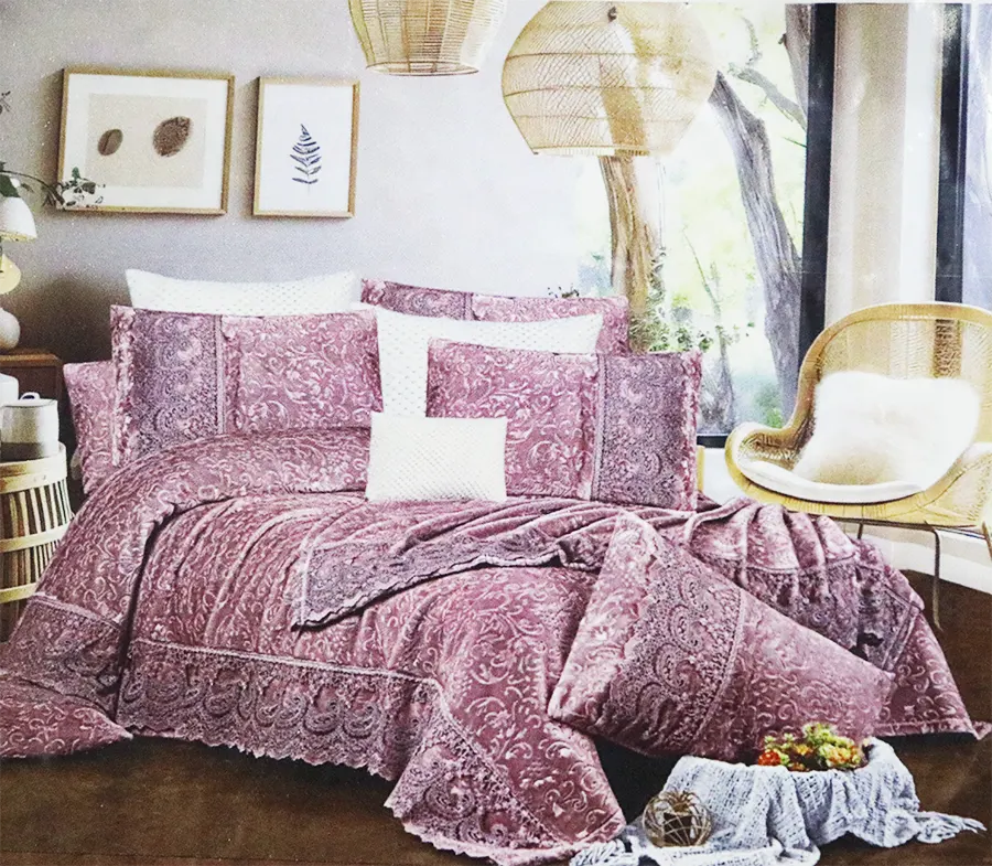 مفرش قطيفه الدوب رونزا ، 4 قطع ، مقاس 250X225 سم ، اللوان متعددة