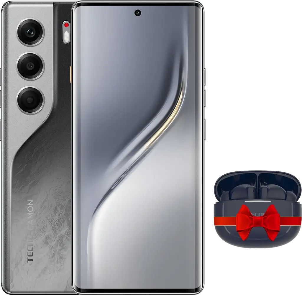 موبايل تكنو كامون 40 برو، ذاكرة 256 جيجابايت، رامات 8 جيجابايت، شبكة الجيل الخامس، اسود + ايربودز تكنو 4