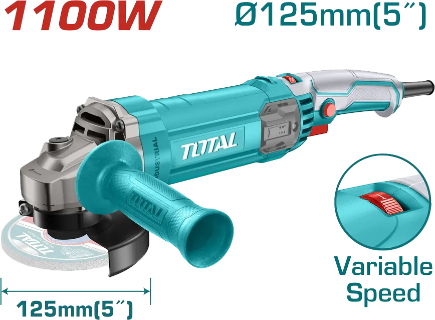 Total Tools Speed ​​Angle Grinder, 1100 Watts, 5 Inch, with Long Handle, TG110125565