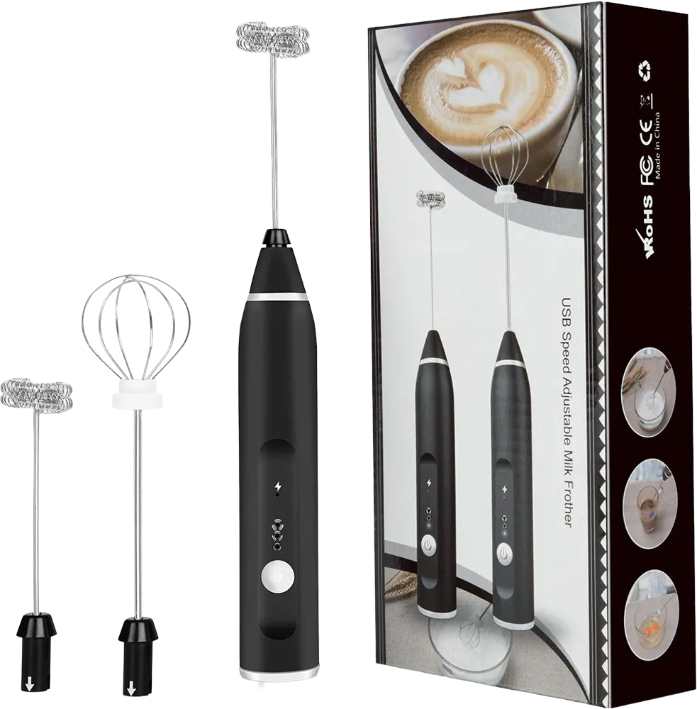 مضرب خفق اللبن والنسكافيه 2 في 1 ، 3 سرعات، منفذ شحن usb، وقت تشغيل 90 دقيقة، أسود