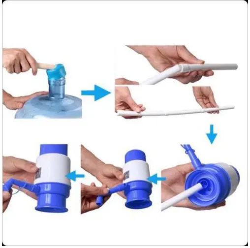 Manual water bottle pump, white and blue, 388