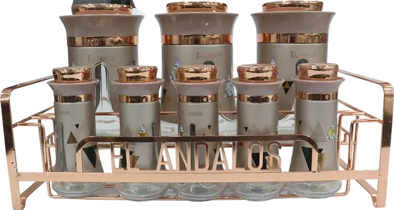 طقم توابل من الاندالس ، روز ، 8 قطع + حامل معدني ، 04