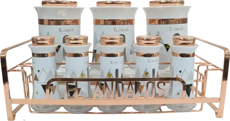 طقم توابل من الاندالس ، ابيض ، 8 قطع + حامل معدني ، 04