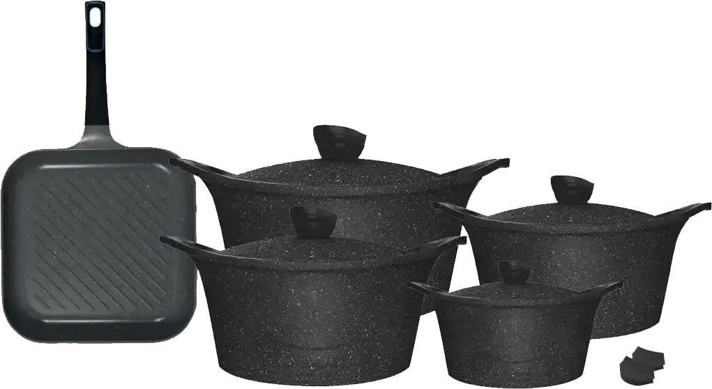 طقم حلل جرانيت جلورى لوكس + جريل، 11 قطعة، أسود