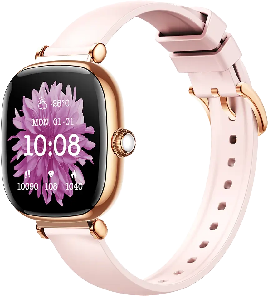 ساعة جوي روم الذكية للنساء، بلوتوث 5.4، شاشة لمس أموليد 1.7 بوصة، مقاومة للماء، بطارية 170 مللي أمبير، ذهبي، JR-FS1