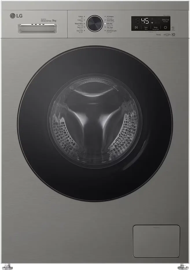 غسالة ملابس فول اوتوماتيك إل جي، 9 كيلو، 1400 لفة، شاشة ديجيتال، واي فاي، انفرتر، فضى، F4Y2VYGYP