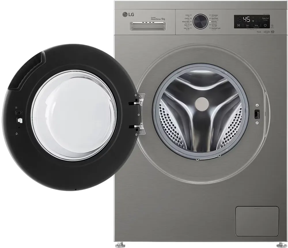 غسالة ملابس فول اوتوماتيك إل جي، 9 كيلو، 1400 لفة، شاشة ديجيتال، واي فاي، انفرتر، فضى، F4Y2VYGYP