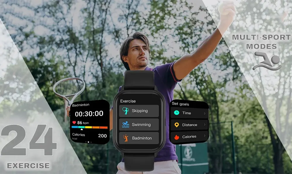 ساعة ذكية من سمارت جيت SGW-S، شاشة لمس TFT مقاس 1.83 بوصة، بلوتوث V5.2، مقاومة للماء IP68، بطارية 250 مللي أمبير، لون أسود
