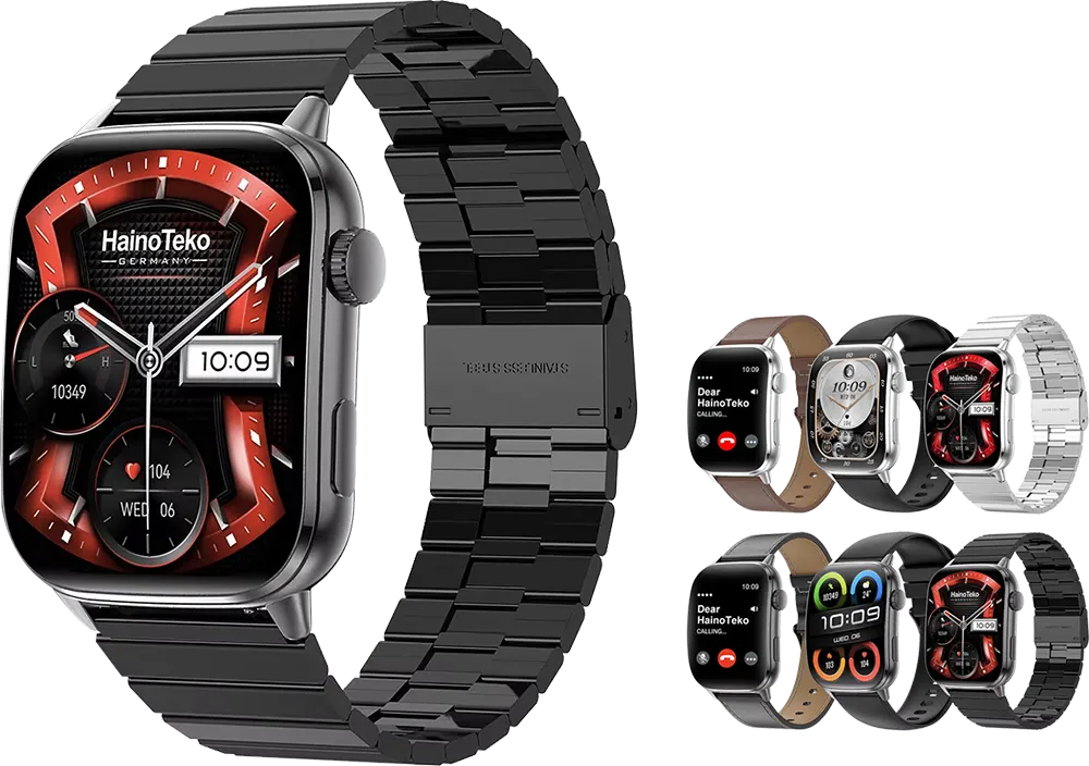 ساعة هاينو تيكو-14 الذكية، شاشة AMOLED مقاس 2.04 بوصة، مقاومة للماء، بطارية 350 مللي أمبير-ساعة، 3 أحزمة، متعددة الألوان