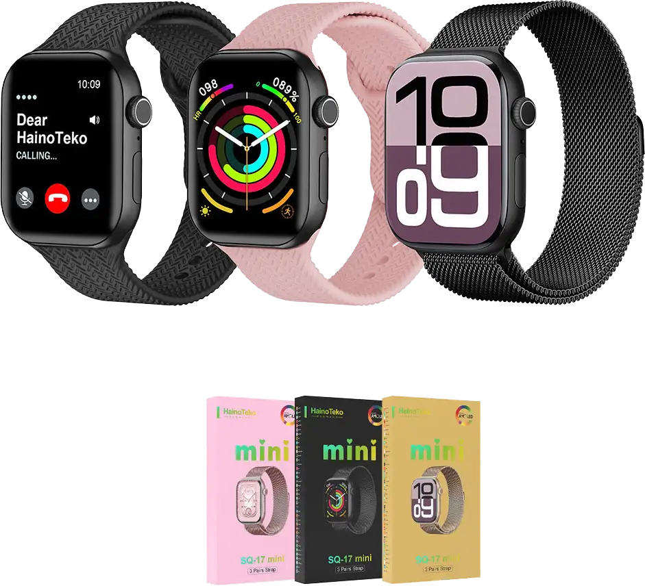 ساعة هاينو تيكو الذكية، شاشة AMOLED مقاس 1.9 بوصة، مقاومة للماء، عمر بطارية يصل إلى 5 أيام، 3 أحزمة، متعددة الألوان، SQ-17 Mini
