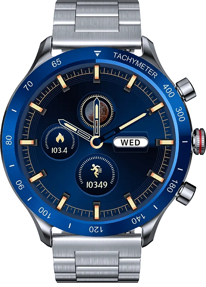 ساعة ريفرسونج موتيف 9 ماكس الذكية، شاشة AMOLED مقاس 1.43 بوصة، مقاومة للماء، سوار من الفولاذ المقاوم للصدأ، فضي، SW903