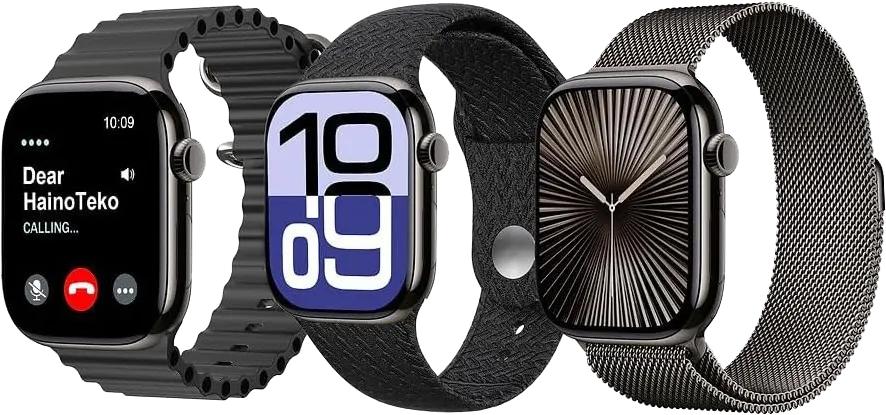 ساعة هاينو تيكو الذكية، شاشة AMOLED مقاس 1.81 بوصة، مقاومة للماء، 3 أحزمة، أسود، SQ-13