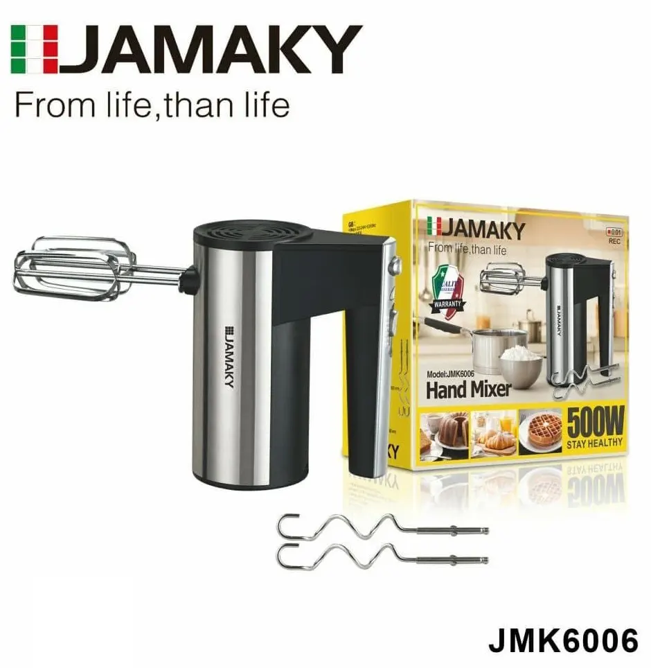 مضرب بيض كهربائي جماكي، 500 وات، 5 سرعات، استانلس، أسود، JMK6006